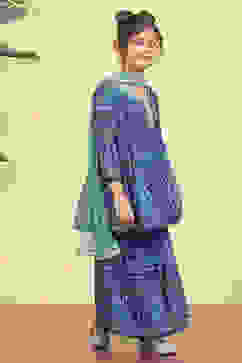 Blue Polyester Printed Gathered Sharara Suit Set image number 5