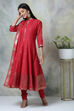 Blue Cotton Kalidar Kurta Churidar Suit Set image number 5
