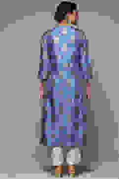 Blue Viscose Straight Printed Kurta image number 4