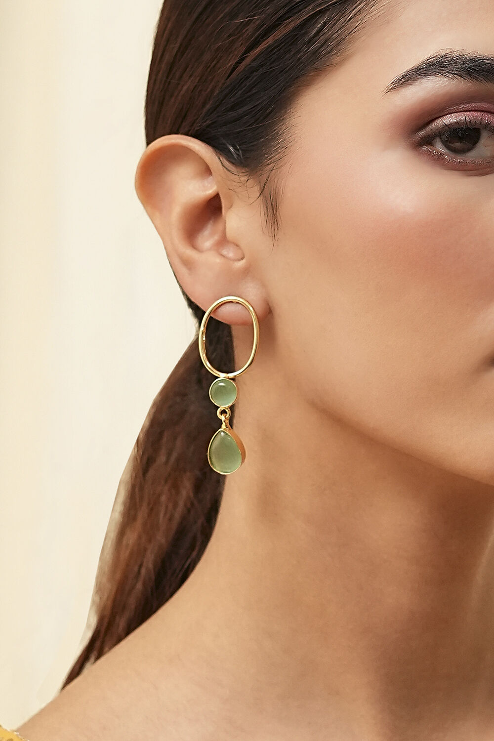 Mint Green Stone Embellished Earrings image number 1