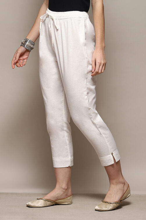 Rust Cotton Flax Slim Solid Pants image number 2