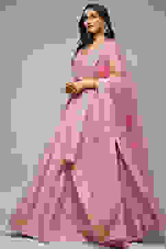 Onion Pink Viscose Straight Lehenga Set image number 0