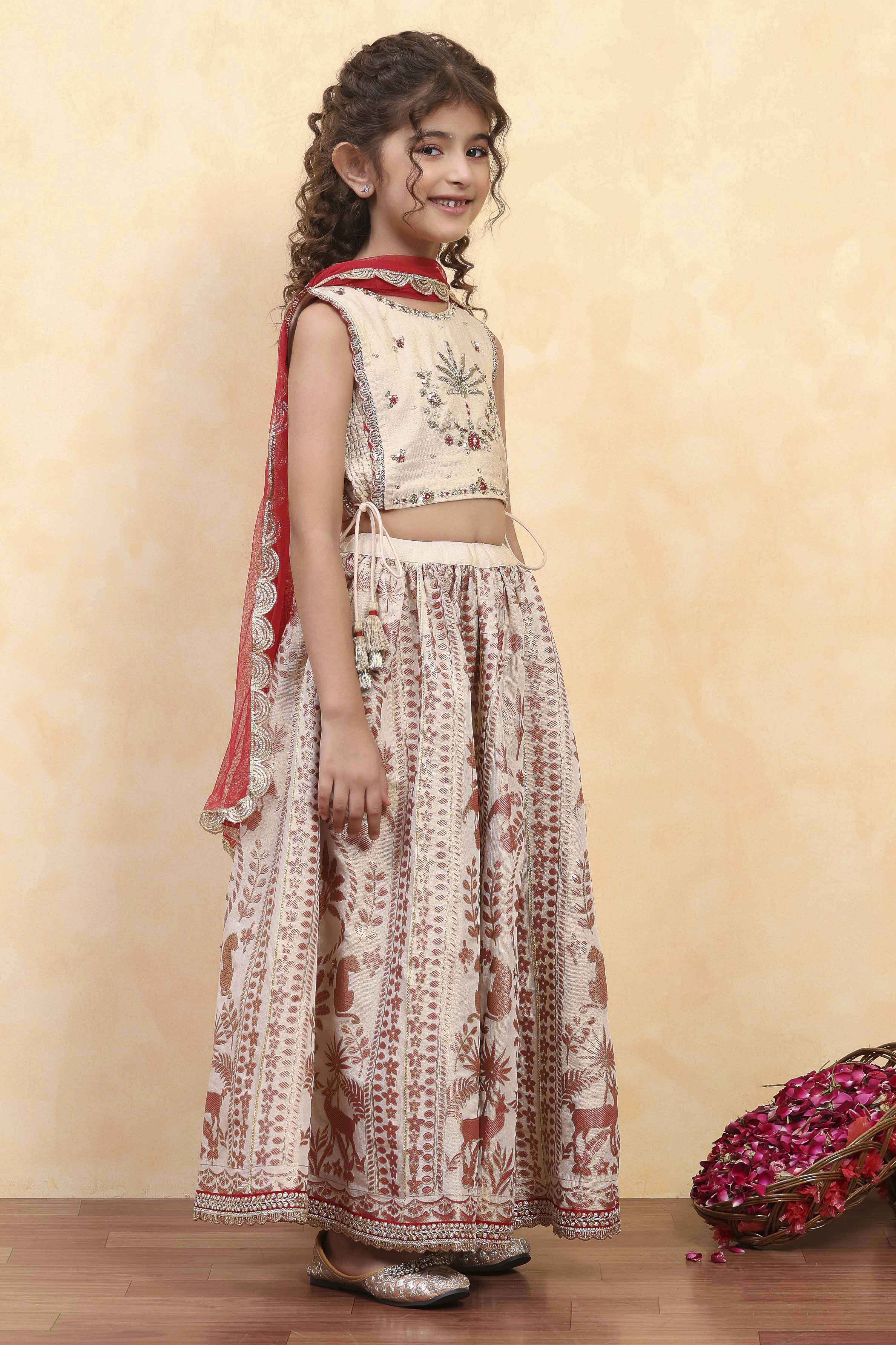 Neutral Cotton Yarndyed Kalidar Suit Set image number 4