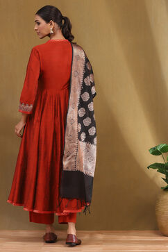 Rust Embroidered Angrakha Festive Anarkali Suit Set image number 9