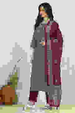 Red Cotton Digital Print Unstitched Suit Set image number 4