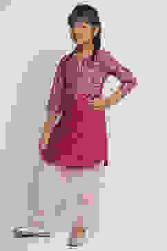 Blue and White Cotton Printed Straight Suit Set image number 3