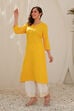 Yellow Rayon Floral Embroidered Straight Kurta image number 2