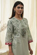 Beige and Blue Cotton Floral Straight Kurta image number 1