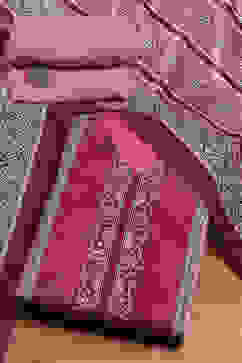 Pink Velvet Digital Print Unstitched Suit Set image number 0