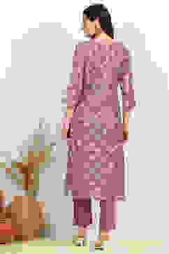 Mauve Linen Digital Print Unstitched Suit Set image number 5