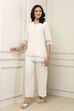 White Cotton Embroidered Schiffli Straight Suit Set image number 0