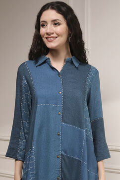 Blue Printed Straight Shirt image number 1
