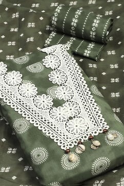 Green Cotton Unstitched Suit Set image number 3