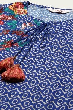Blue Cotton Straight Kurta Slim Pant Suit Set image number 1
