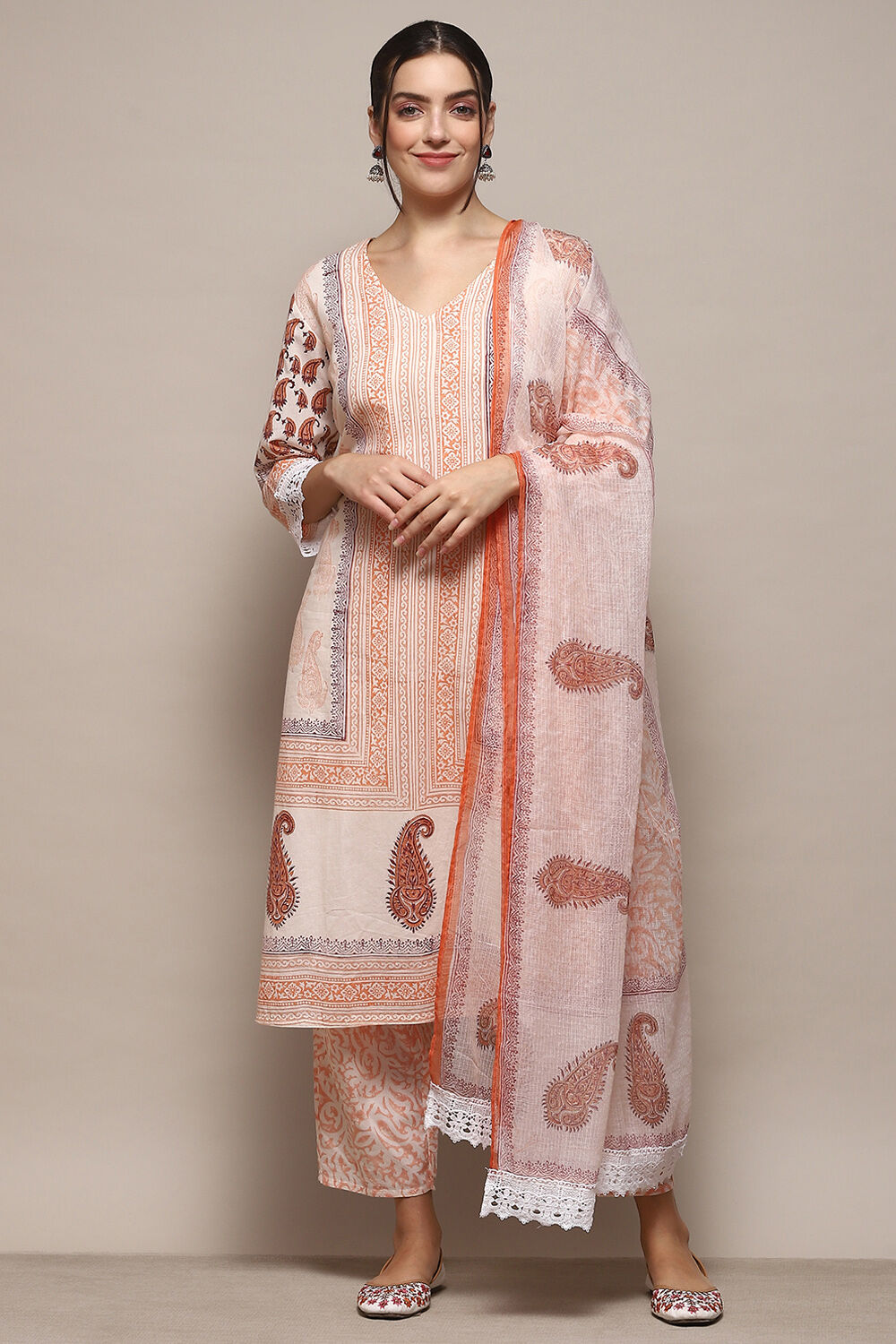 Pink Cotton Machine Embroidered Unstitched Suit Set image number 8