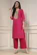 Fuchsia Cotton Straight Solid Kurta image number 6