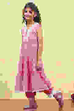 Pink Cotton Tiered Printed Kurta Salwar Set image number 3