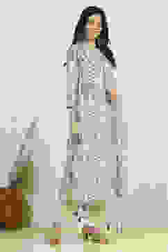 White Blue Cotton Digital Print Unstitched Suit Set image number 6