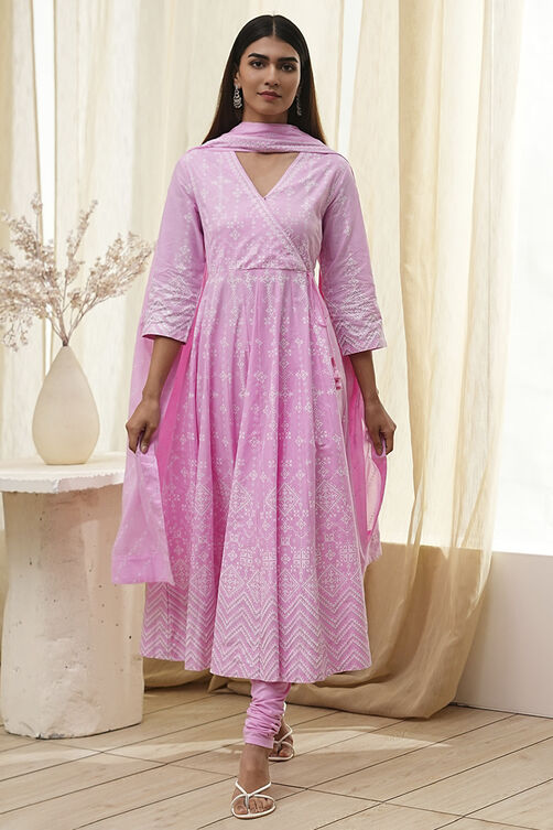 Pink Cotton Anarkali Suit Set image number 6