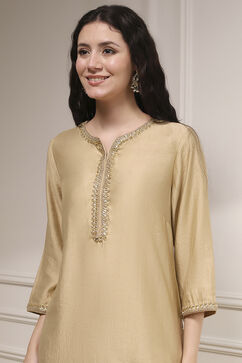 Beige Polyester Blend Straight Solid Kurta image number 1
