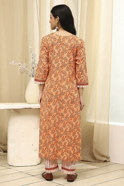 Peach-Colored Cotton Screen Print Unstitched Suit Set image number 6