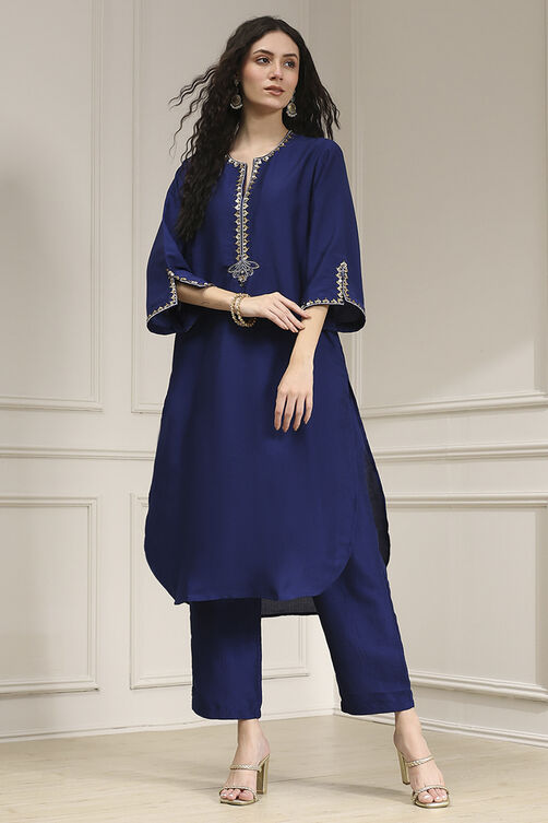 Indigo Blue Dyed Straight Kurta Set image number 0