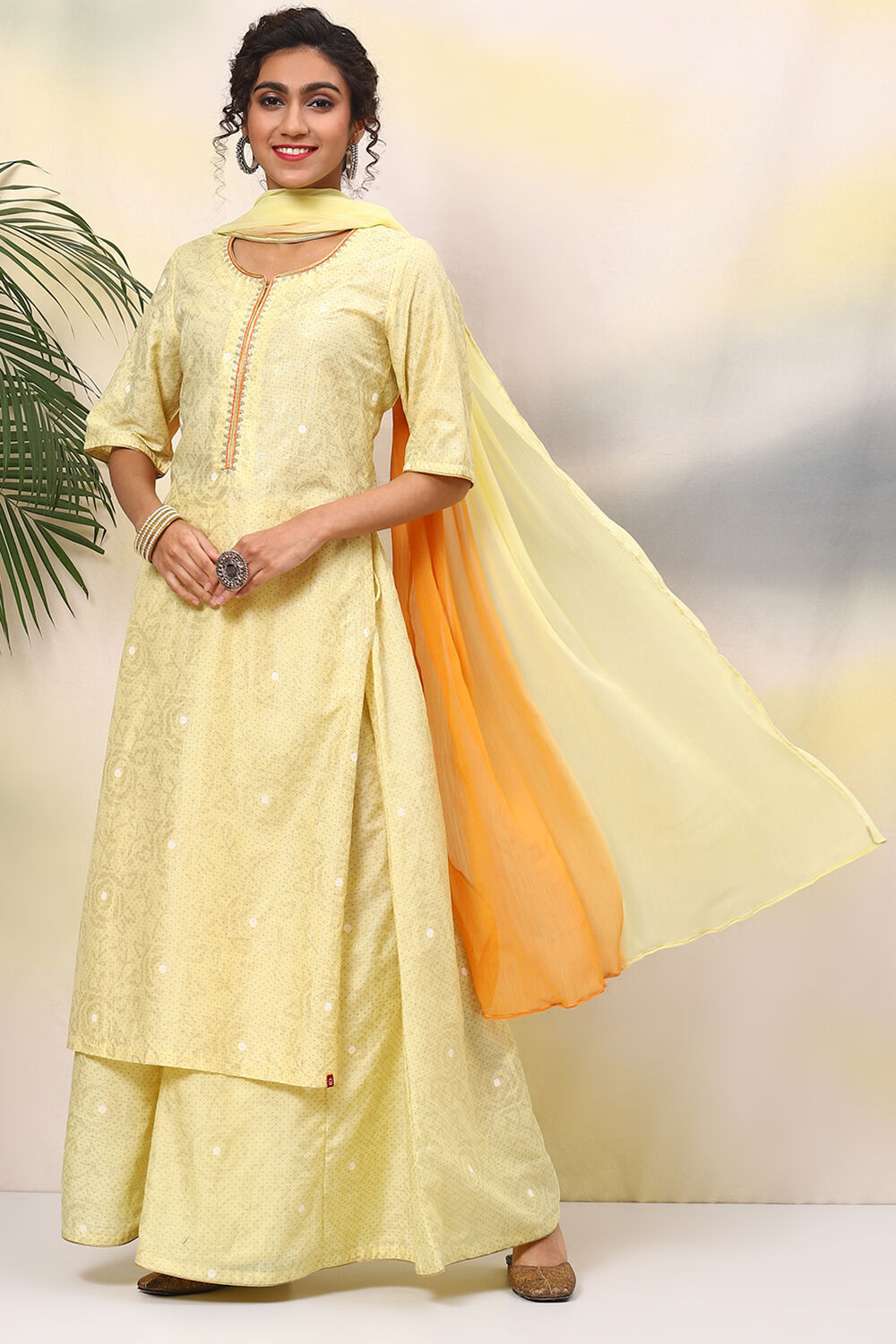 Lime Yellow Art Silk Straight Kurta Sharara Suit Set image number 5