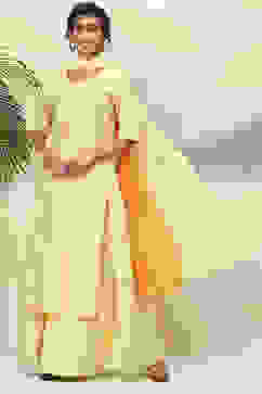 Lime Yellow Art Silk Straight Kurta Sharara Suit Set image number 5