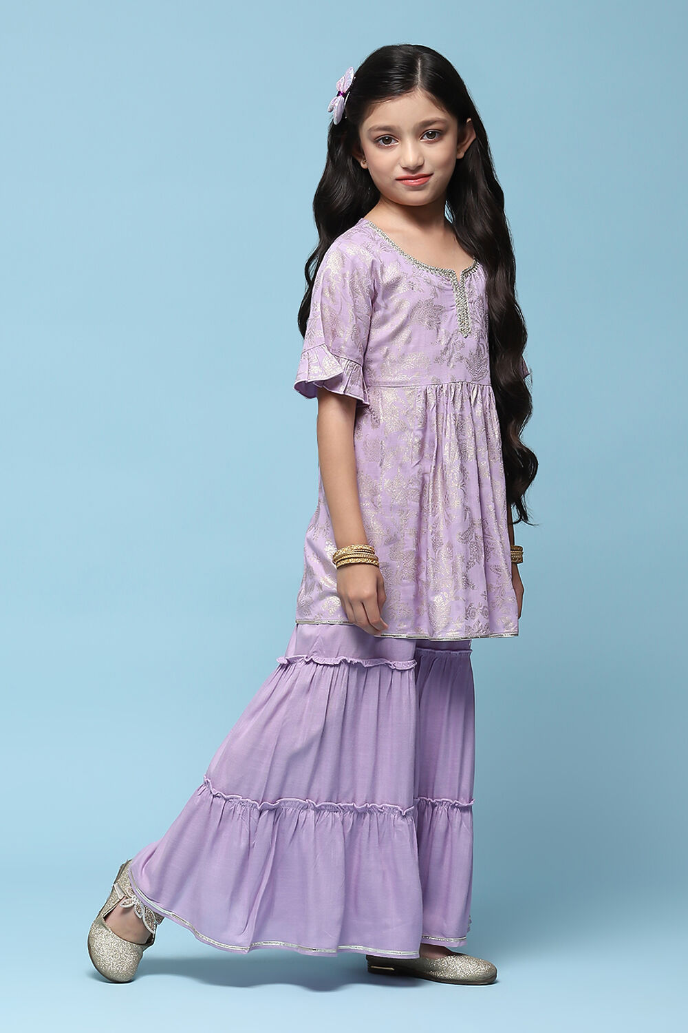 Lilac Rayon Gathered Printed 2 Piece Set image number 5