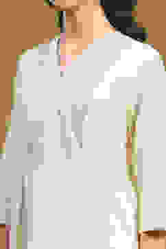 Off-White Cotton Printed Festive A-Line Suit Set image number 1