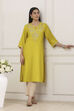 Green Sequined Embroidered Straight Kurta