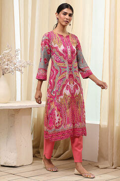 Pink Printed Straight Kurta image number 4