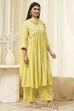 Lime Modal Blend Embroidered Gathered Suit Set image number 5