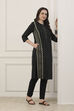 Black Cotton Floral Striped Straight Kurta image number 1