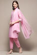Light Pink Art Silk Straight Kurta Pant Suit Set