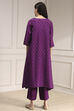 Purple Polyseter Blend Straight Printed Fusion Set image number 4