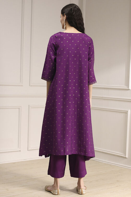 Purple Polyseter Blend Straight Printed Fusion Set image number 4