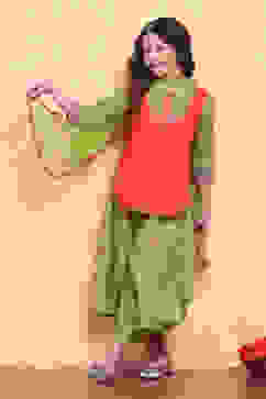 Pink and Green Pure Cotton Printed Straight Suit Set image number 0