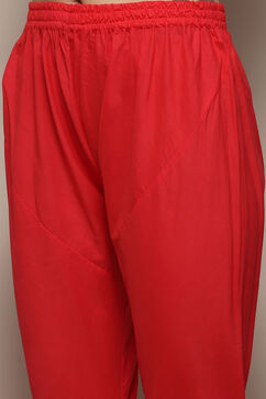 Red Cotton Anarkali Printed Kurta Churidar Suit Set image number 2