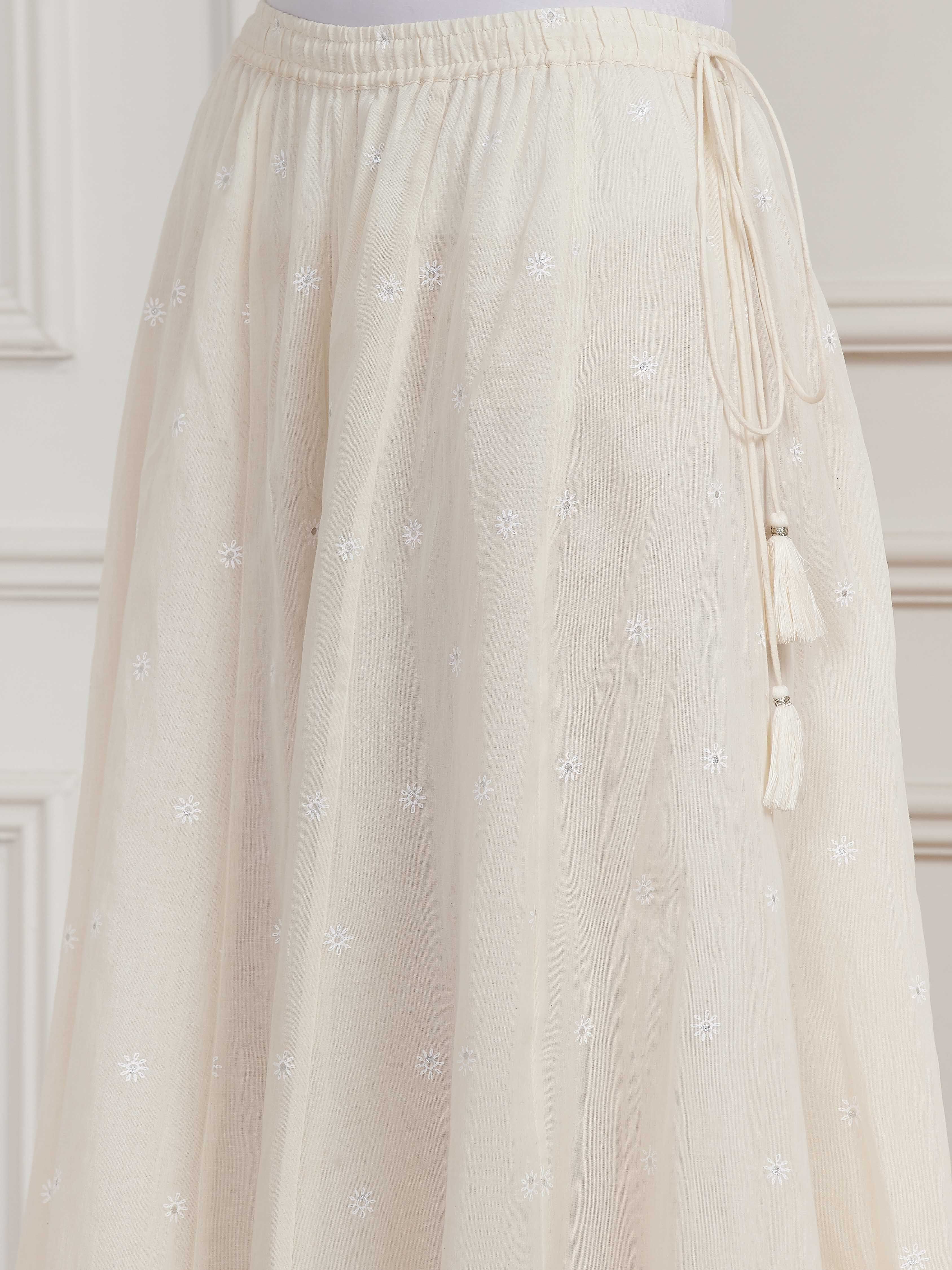 Ecru Cotton Embroidered Straight Sharara Suit Set image number 2