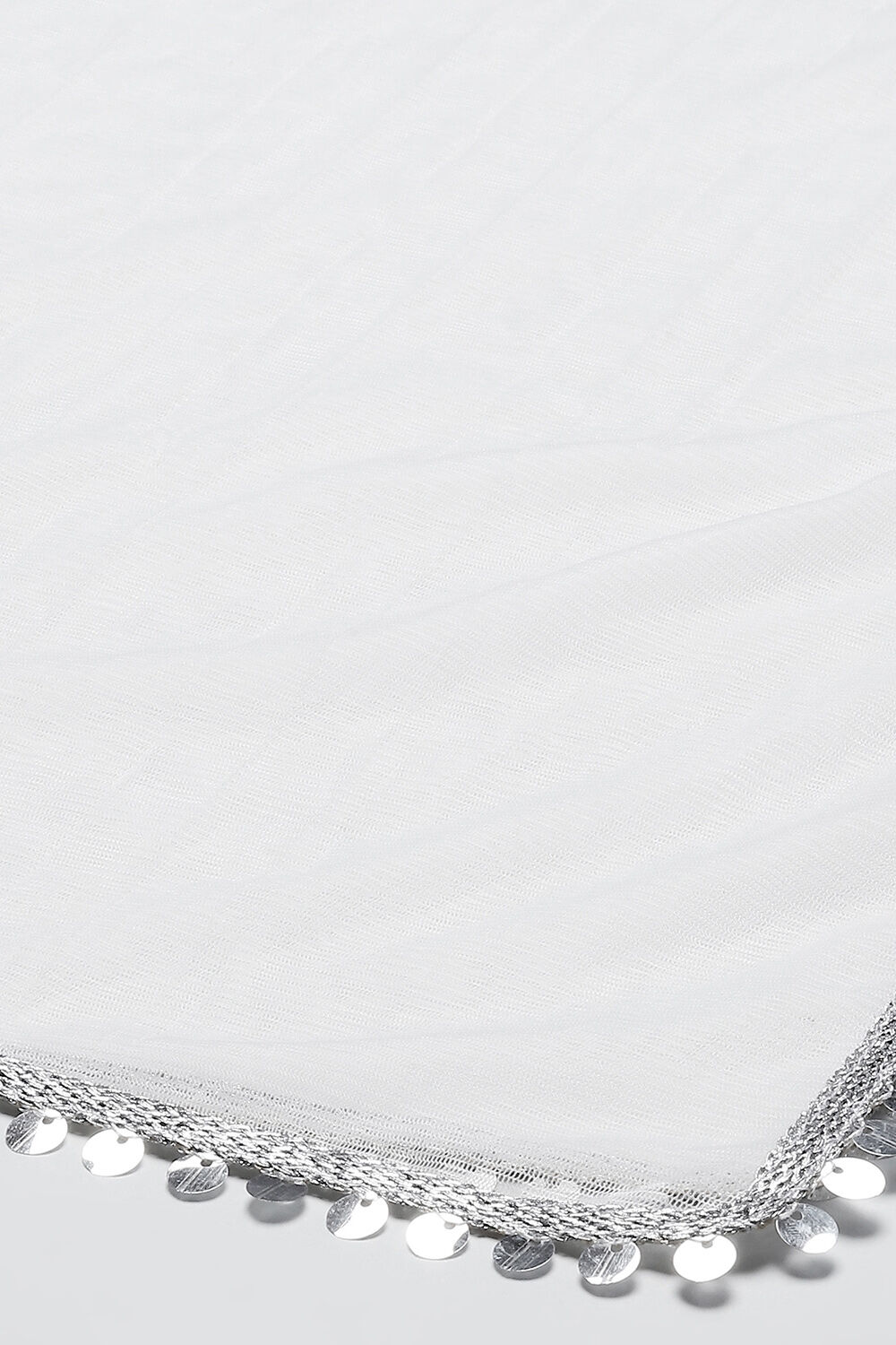 White Poly Chanderi Mirror Work Tiered Lehenga Set image number 3