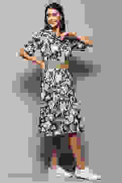 Dark Green Pure Cotton Floral Printed Straight Dress image number 2