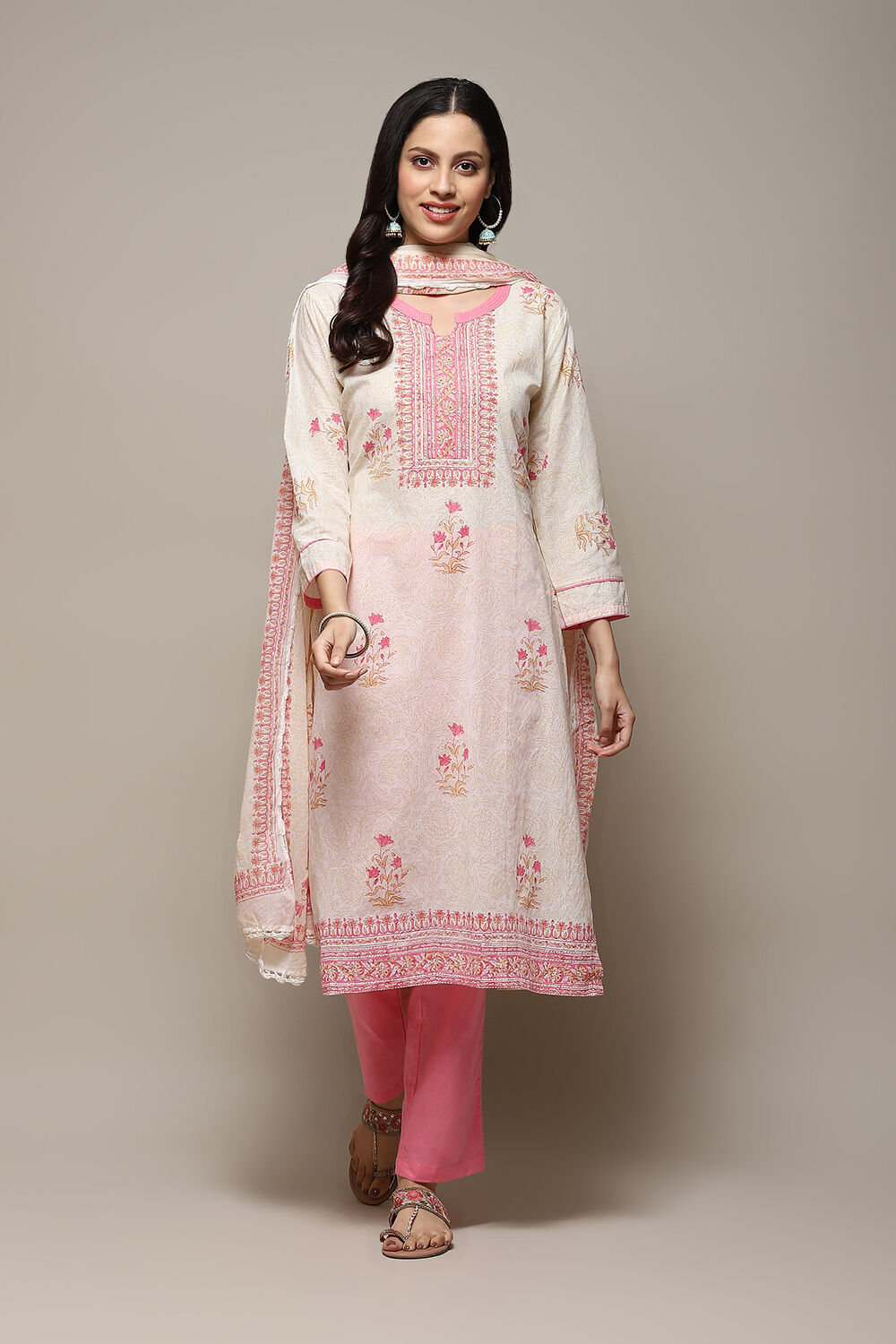 Pink Cotton Hand Embroidered Unstitched Suit Set image number 8