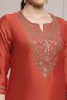 Burnt Orange Viscose Blend Solid Straight Kurta image number 1