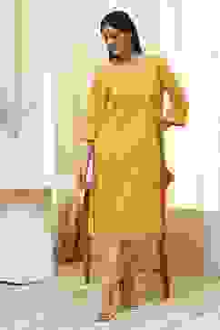 Ochre Yellow Cotton Solid Straight Kurta image number 0