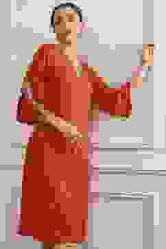 Orange Embroidered Straight Kurta image number 6