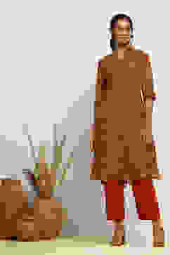 Mustard and Maroon Georgette Printed A-Line Kurta image number 5