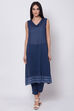 Blue Art Silk A-Line Kurta Slim Pant Suit Set image number 3