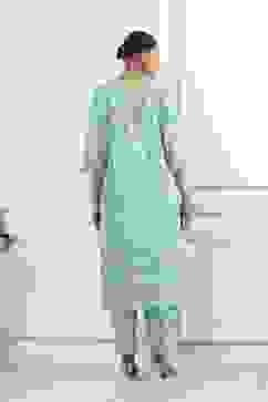 Sea Green Cotton Printed Straight Suit Set image number 4