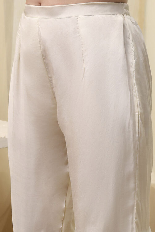 White Flex Hand Painted Unstitched Suit Set image number 4